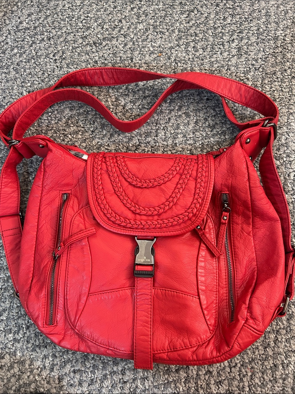 Red Braided Flap Crossbody Shoulder Bag